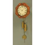 A Victorian Wag O' The Wall simulated rosewood clock, twin weight with pendulum. Case width 33 cm.