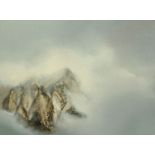 Helen Butler, oil on canvas, stormy mountain scene. 30 cm x 40 cm.