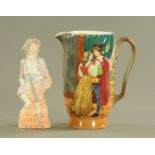 A large Beswick Romeo & Juliet Farewell jug, and a Continental bisque figurine of a boy,