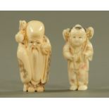 Two Japanese ivory netsuke figures, circa 1900. Tallest 6 cm.