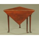 A Georgian mahogany triangular single drop flap occasional table,