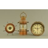 A Smiths Empire brass ships style clock, with single train movement, case diameter 18 cm,