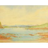 Mary King Simpson, watercolour, "Mother of Pearl Morning, Skye". 28 cm x 36 cm.