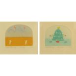 Maggie Burley, two limited edition etchings "December" and "July", 20/75 and 1/75 respectively,