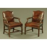 A pair of Gainsborough style armchairs, mahogany,