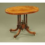 A Victorian burr walnut oval loo table, of small proportions,
