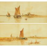 I. Wilton, pair of watercolours, canal scenes, possibly Norfolk. 24 cm x 51 cm, framed, signed.