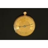A Continental foliate engraved fob watch, loop hanger missing,
