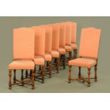 A set of eight upholstered high back dining chairs,