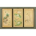 Three Chinese watercolours on silk, bird and plant studies.