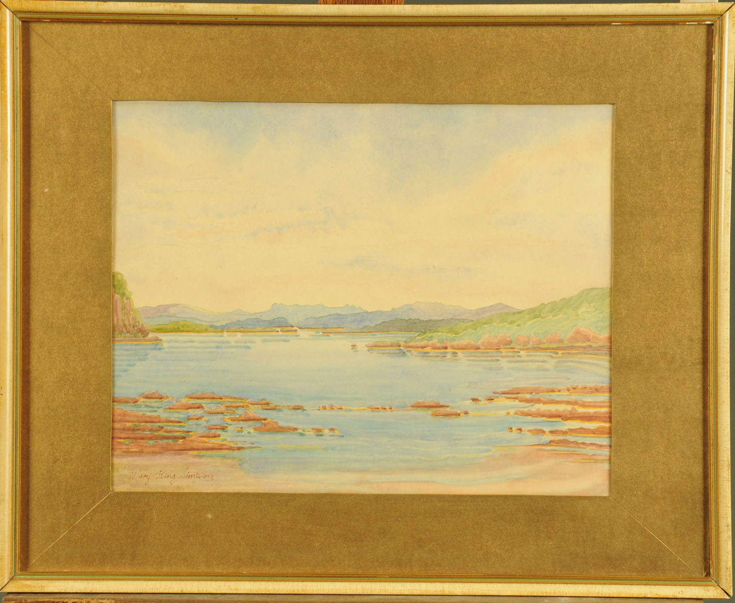 Mary King Simpson, watercolour, "Mother of Pearl Morning, Skye". 28 cm x 36 cm. - Image 2 of 2