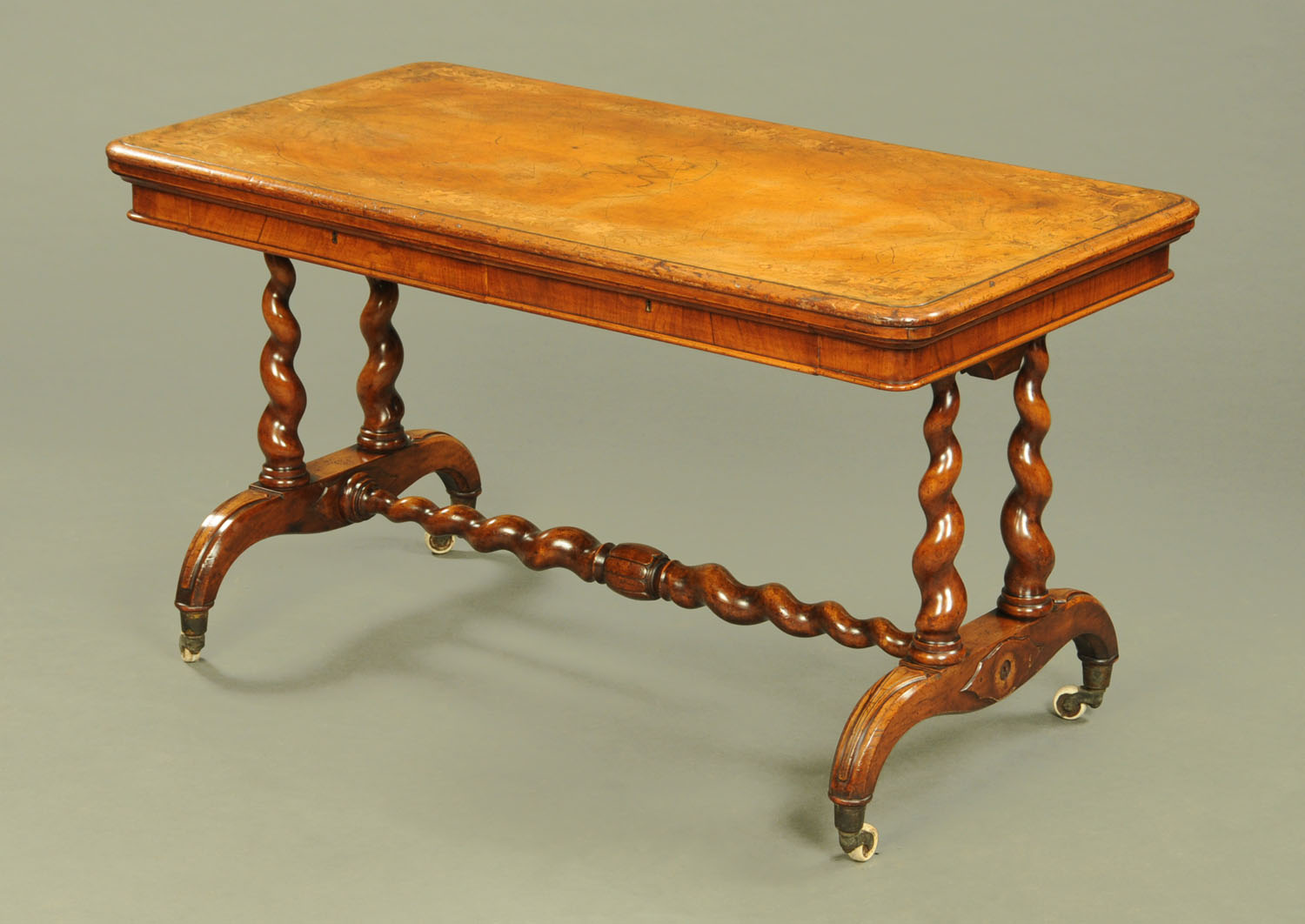 A good Victorian walnut stretcher table, with moulded edge and rounded corners, - Image 2 of 2