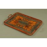 A Victorian pokerwork rectangular tray, decorated with horse chestnuts. Width 64 cm.