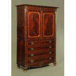 A William IV mahogany satinwood banded linen press,