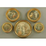 Five 19th century engravings, including a pair after Angelica Kaufmann, circular, diameter 22 cm,