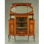 A late Victorian mahogany and satinwood crossbanded mirror back display cabinet,