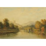 19th century English School, watercolour, river scene. 16 cm x 22 cm, framed.