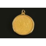 A Victorian gold sovereign 1898, with detachable mount, gross weight 8.9 grams.