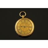 An 18 ct gold foliate engraved fob watch, key wind, French,