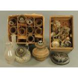 Miscellaneous oil lamp fittings, including chimneys, reservoirs, burners, etc.