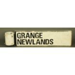 A metal road sign "Grange and Newlands". Length 1122 cm, height 28 cm.