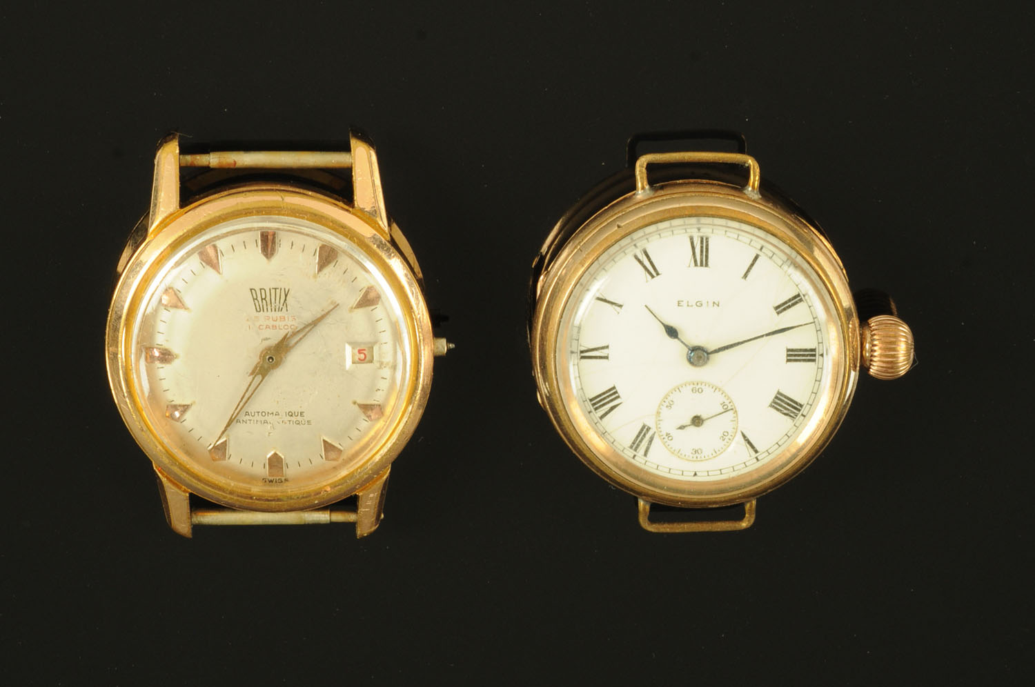 An Elgin fob watch, with gold plated cased, and a Britix gentleman's wristwatch (both A/F).