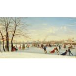 Conrad Wise Chapman (1842-1910), oil painting on oak panel, "Skating in The Bois de Boulogne". 21.