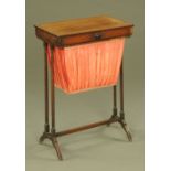 A Regency mahogany sewing table, with single drawer and sliding bag,