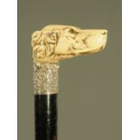 A late 19th century walking cane, ebonised,