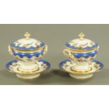A pair of Paris porcelain tureens with integral stands,