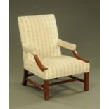 A 19th century Gainsborough style open armchair, with upholstered back,