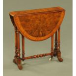 A Victorian burr walnut crossbanded dwarf Sutherland table,