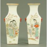 A pair of Chinese porcelain square shaped vases, Republic period,