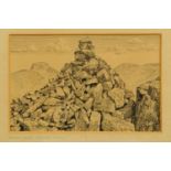 Alfred Wainwright, original pen and ink drawing "Summit Cairn Red Pike Wasdale", 11 cm x 17 cm,