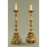 A pair of Venetian gilt wood and gesso candlesticks, 19th century,