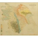 A 19th century hand coloured geological map of Yorkshire by C, Bird. B.A.