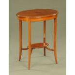 An Edwardian oval boxwood strung satinwood occasional table, raised on slightly splayed legs.