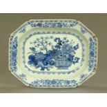 A late 18th/early 19th century Chinese blue and white rectangular dish,