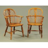 A pair of 19th century Windsor armchairs, of typical form, with pierced splat backs,