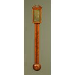 A George III mahogany stick barometer, with brass dial by Valenterio & Co., Richmond.