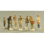 A collection of six 19th century Indian plaster figures, representing figures from Society,