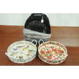 Two Emma Bridgewater two handled trays, garden birds and vegetable garden,