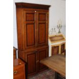 Country oak and mahogany crossbanded corner cupboard