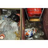 2 boxes of glassware, mugs, kitchenware, etc.