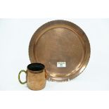 Copper mug and copper Borrowdale hand beaten tray,