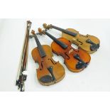 3 violins, one with label to inside "Lark Shanghai China",