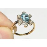 18 ct gold diamond and aquamarine ring, size O, weight approx 3.