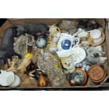 Box of Border Fine Arts and Beswick figurines, thimbles, glassware, etc.