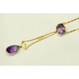 9 ct gold and Amethyst chain and pendant