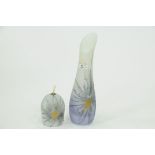 Glass vase and glass ornament in the form of a candle with floral sprayed design